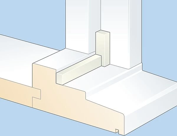 Cross section digital illustration showing foam strip used to draughtproof window