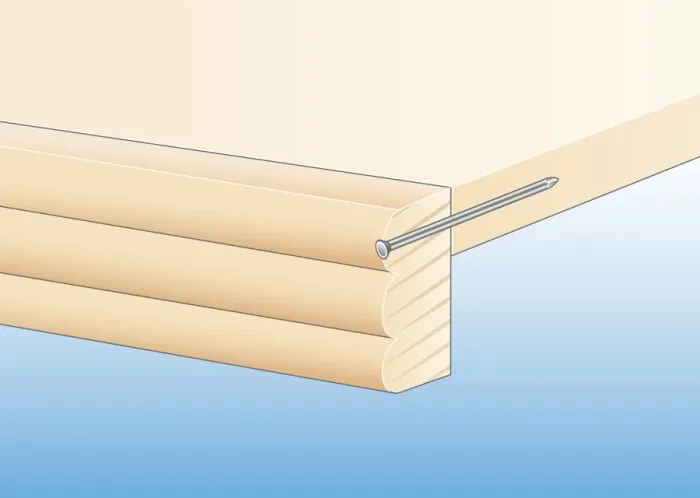 Framed Print : Cross section digital illustration showing strip of wooden moulding nailed to edge of shelf Framed Print : Cross section digital illustration showing strip of wooden moulding nailed to edge of shelf
