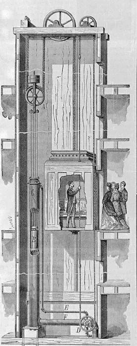 Framed Print : Cross Section of Hales Duplex Water Elevator Framed Print : Cross Section of Hales Duplex Water Elevator