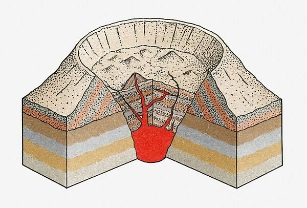 Cross-section illustration of a caldera volano