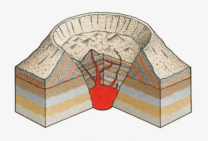 Framed Print : Cross-section illustration of a caldera volano
