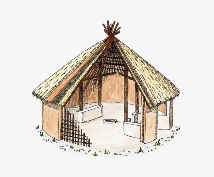 Framed Print : Cross section illustration of early wooden circular house with thatched roof, Banpo, Shaaxi, China Framed Print : Cross section illustration of early wooden circular house with thatched roof, Banpo, Shaaxi, China