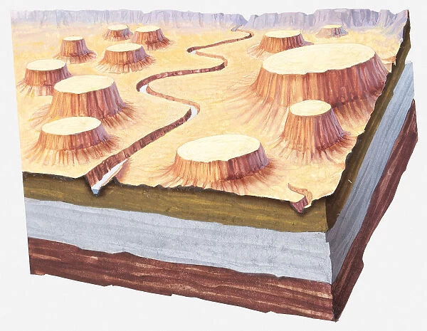 Cross-section illustration of Grand Canyon landscape a million of years ago
