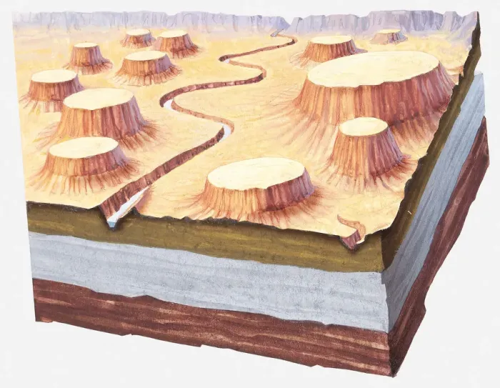 Framed Print : Cross-section illustration of Grand Canyon landscape a million of years ago Framed Print : Cross-section illustration of Grand Canyon landscape a million of years ago