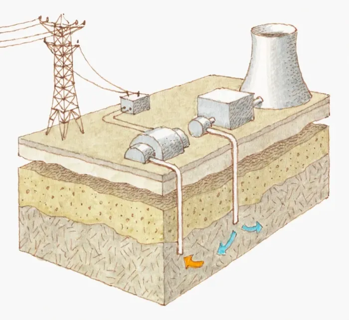 Framed Print : Cross section illustration showing sustainable energy by geothermal power Framed Print : Cross section illustration showing sustainable energy by geothermal power