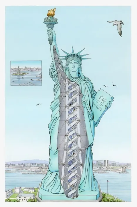 Framed Print : Cross section illustration of the statue of liberty which is hollow inside with spiral stairway leading to the crown Framed Print : Cross section illustration of the statue of liberty which is hollow inside with spiral stairway leading to the crown
