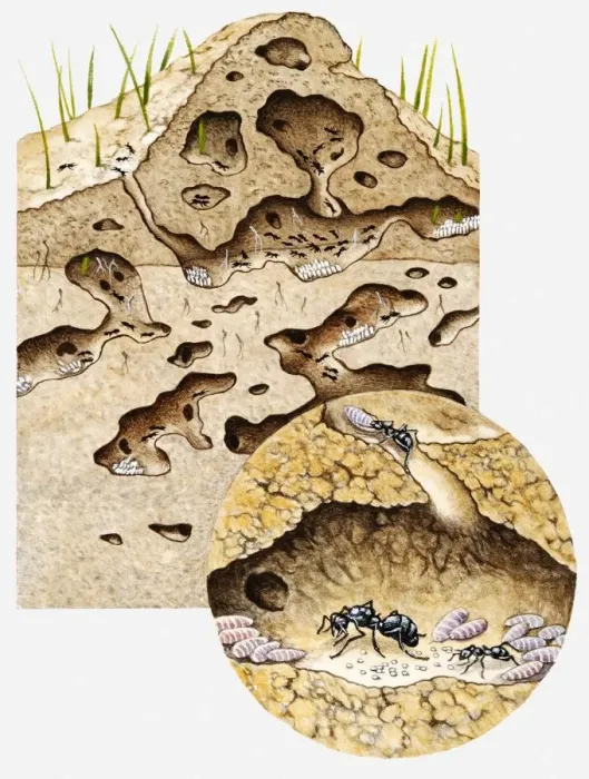 Framed Print : Cross-section illustration of tunnel system inside nest of Black garden ant (Lasius niger) Framed Print : Cross-section illustration of tunnel system inside nest of Black garden ant (Lasius niger)