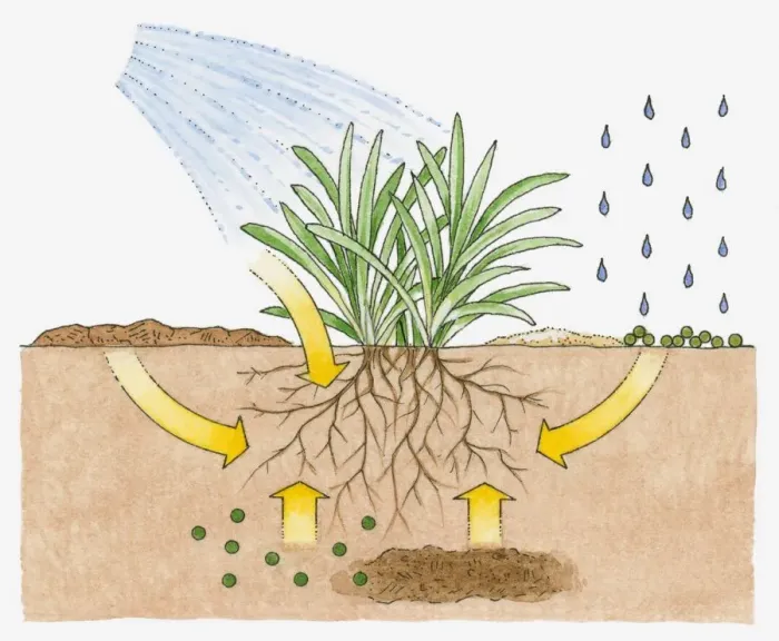 Framed Print : Cross section illustration of watering plant and raindrops showing roots and nutrients underground during growth Framed Print : Cross section illustration of watering plant and raindrops showing roots and nutrients underground during growth