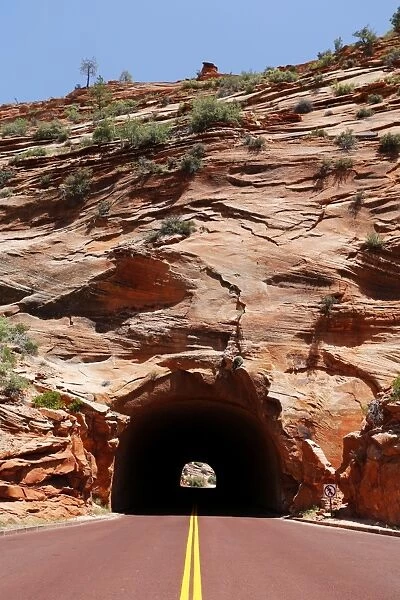 Cross-stratification in sandstone and a tunnel, Mt. Carmel Highway, Zion National Park, Utah, USA
