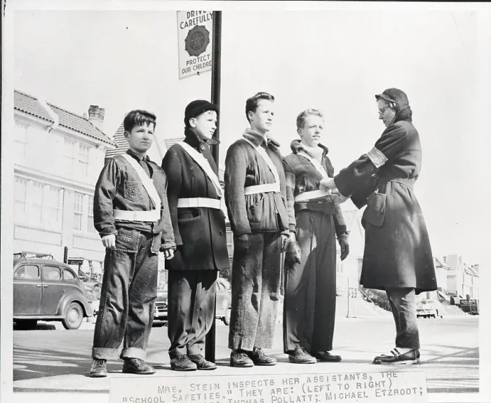 Framed Print : Crossing Guard with Student Assistants Framed Print : Crossing Guard with Student Assistants