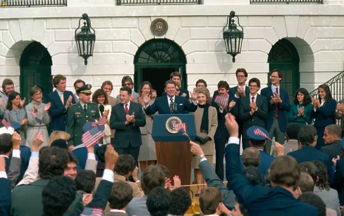 Framed Print : Crowd Applauding and Cheering President Reagan Framed Print : Crowd Applauding and Cheering President Reagan
