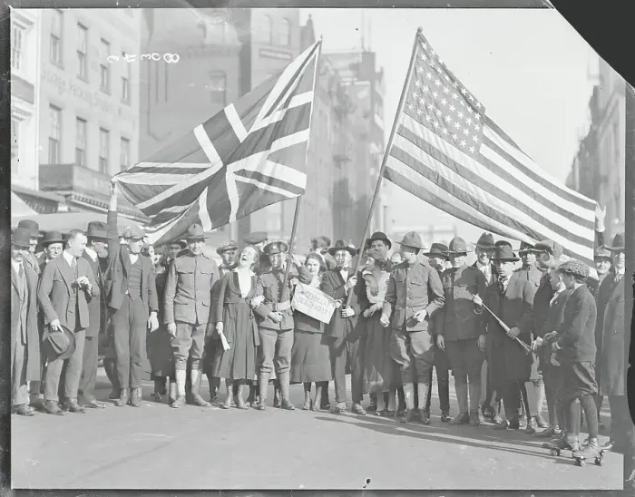 Framed Print : Crowd Carrying Allied Flags Framed Print : Crowd Carrying Allied Flags