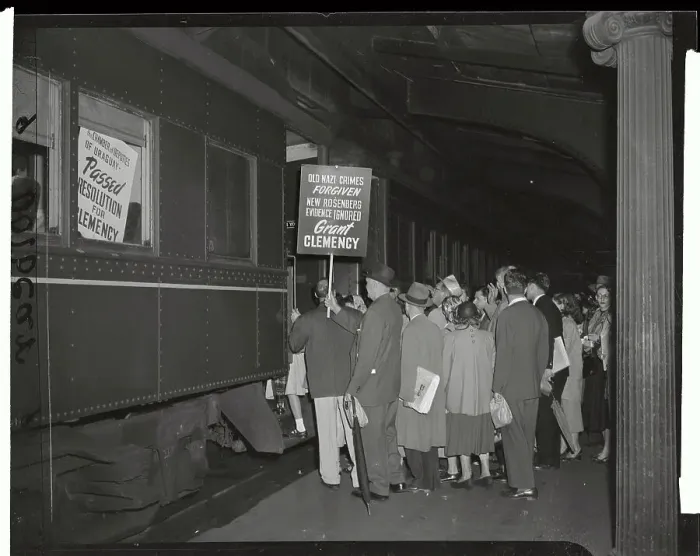 Framed Print : Crowd Carrying Large Signs Regarding Rosenbergs Framed Print : Crowd Carrying Large Signs Regarding Rosenbergs