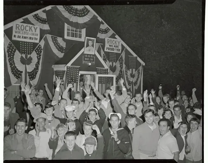 Framed Print : Crowd Cheering for Rocky Marciano Framed Print : Crowd Cheering for Rocky Marciano
