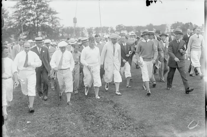 Framed Print : Crowd Following Bobby Jones During Open Golfing Match Framed Print : Crowd Following Bobby Jones During Open Golfing Match