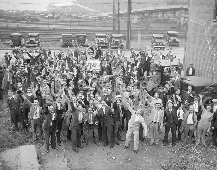 Framed Print : Crowd of Ford Strikers Cheer Supporters