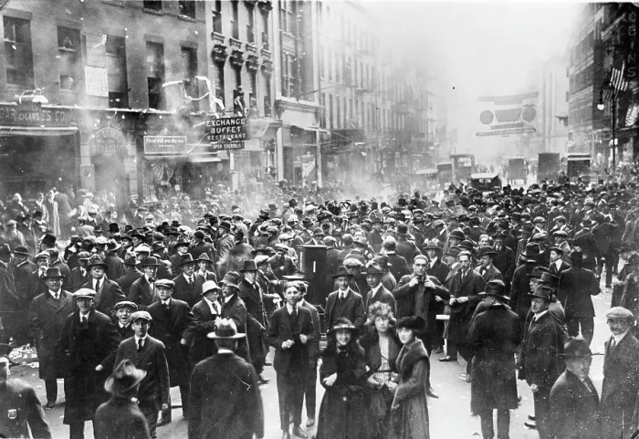 Framed Print : Crowd Gathered At New York Stock Exchange On Wall Street In New York City, New York Framed Print : Crowd Gathered At New York Stock Exchange On Wall Street In New York City, New York