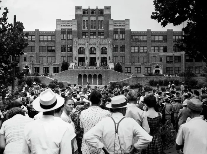 Framed Print : Crowd Gathered Outside Central High School in Little Rock Framed Print : Crowd Gathered Outside Central High School in Little Rock