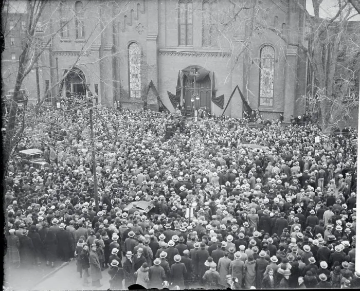 Framed Print : Crowd Gathered Outside Church Framed Print : Crowd Gathered Outside Church