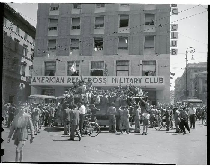 Framed Print : Crowd Gathered Outside Red cross Building Framed Print : Crowd Gathered Outside Red cross Building