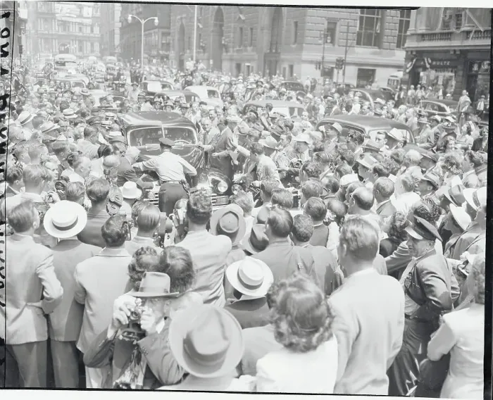 Framed Print : Crowd Gathering Around an Automobile Framed Print : Crowd Gathering Around an Automobile