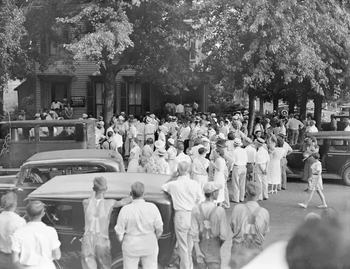 Framed Print : Crowd Gathering Outside Funeral Home Framed Print : Crowd Gathering Outside Funeral Home