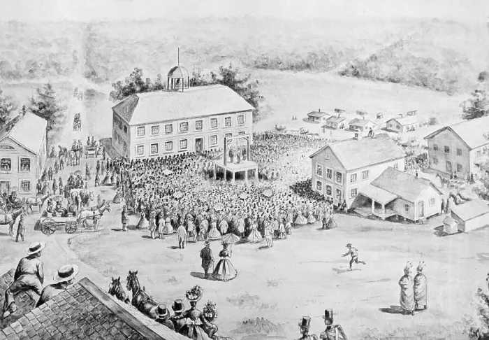 Framed Print : Crowd Gathering to Watch Public Hanging Framed Print : Crowd Gathering to Watch Public Hanging