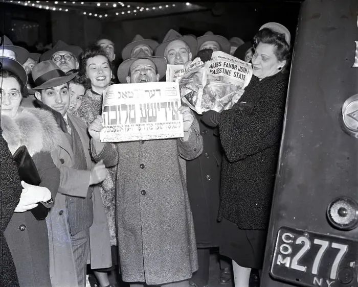 Framed Print : Crowd Holding Jewish Paper Headline Framed Print : Crowd Holding Jewish Paper Headline