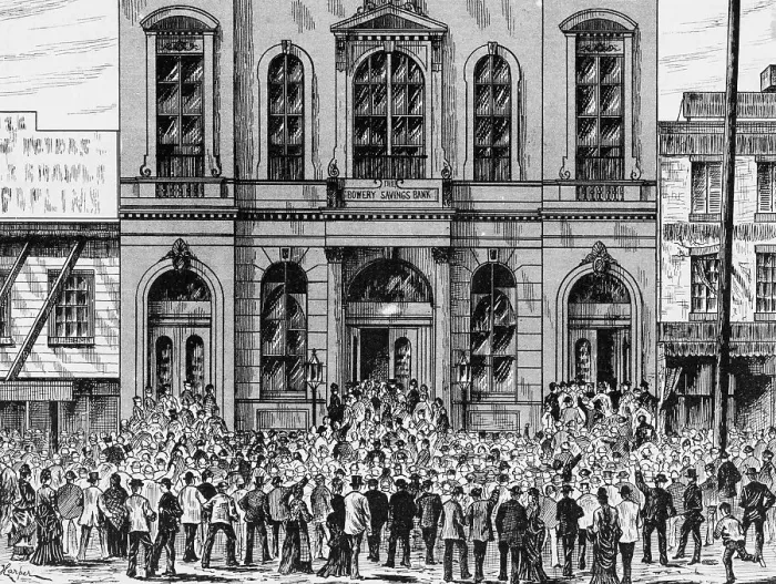 Framed Print : Crowd Jamming Into Bowery Savings Bank Framed Print : Crowd Jamming Into Bowery Savings Bank