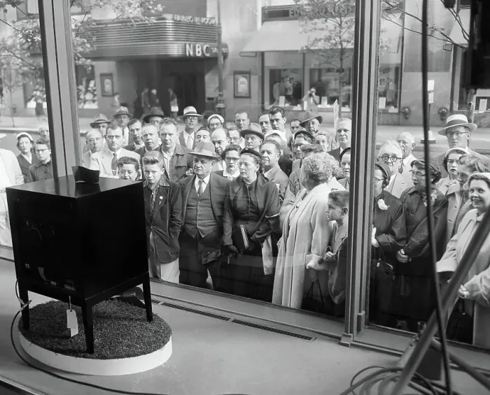 Framed Print : Crowd Looking Into Store Window Framed Print : Crowd Looking Into Store Window