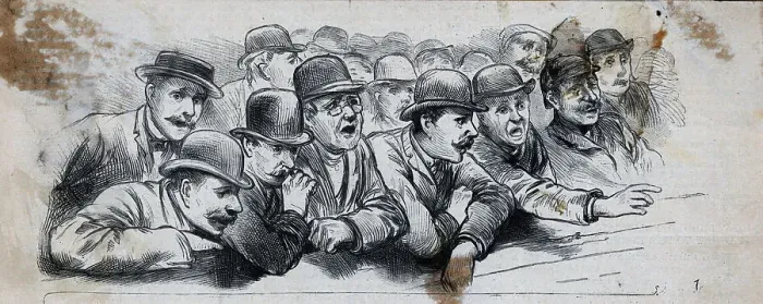 Framed Print : Crowd Of Men Watching And Pointing Framed Print : Crowd Of Men Watching And Pointing