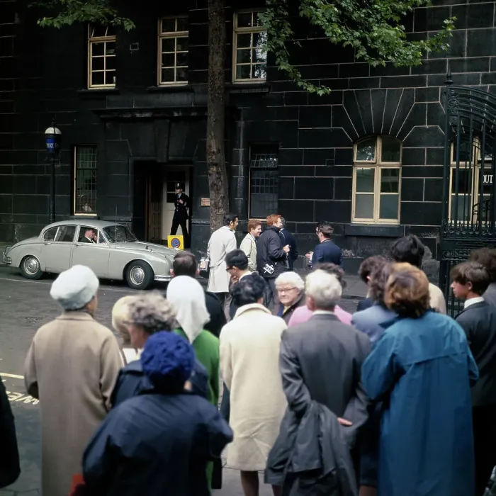 Framed Print : Crowd Outside Canon Row Police Station