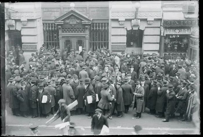 Framed Print : Crowd Outside Closed Bank