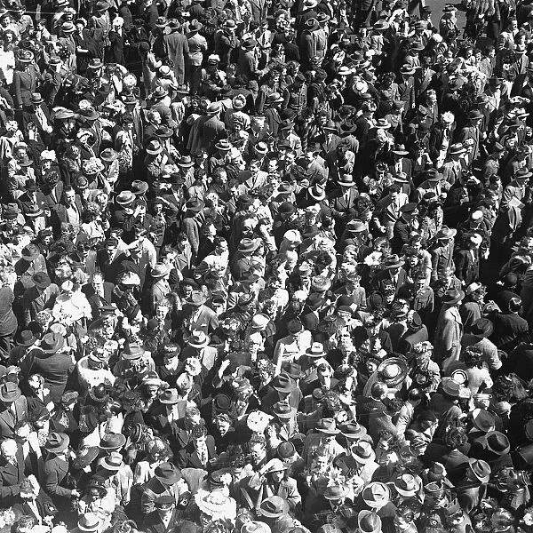 Crowd of people, (B&W), elevated view