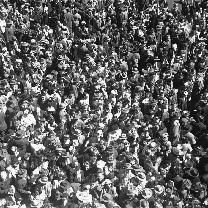 Framed Print : Crowd of people, (B&W), elevated view Framed Print : Crowd of people, (B&W), elevated view
