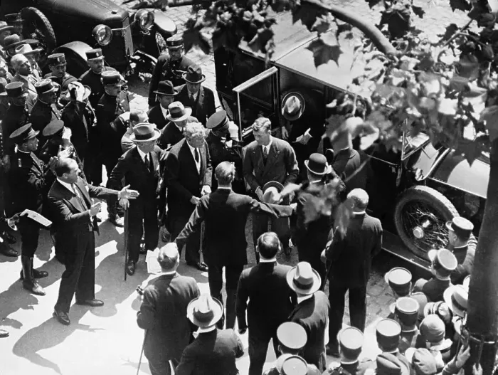 Framed Print : Crowd of People Flanking Charles Lindbergh During Welcoming Framed Print : Crowd of People Flanking Charles Lindbergh During Welcoming