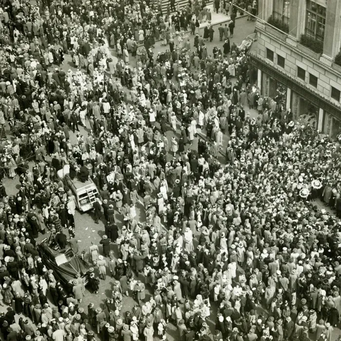 Framed Print : Crowd of people on street, news media broadcasting, (B&W), (Aerial view) Framed Print : Crowd of people on street, news media broadcasting, (B&W), (Aerial view)