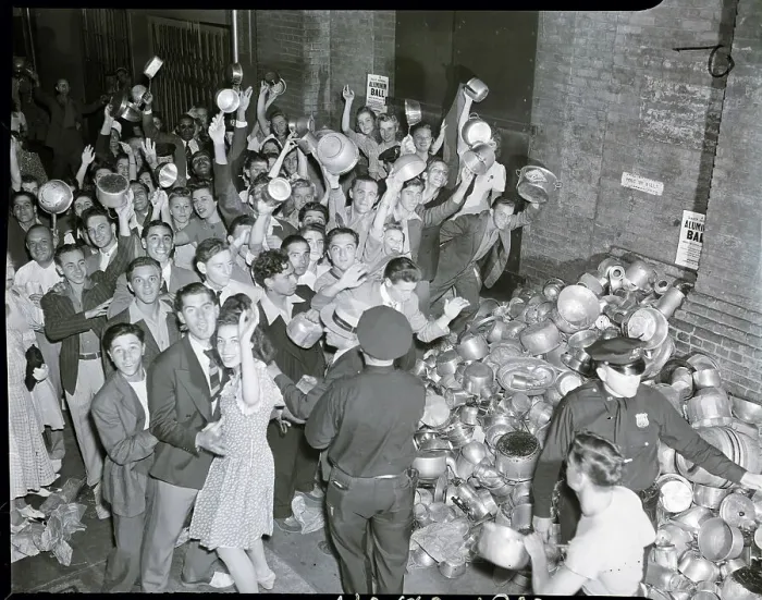 Framed Print : Crowd & Pile Of Pots & Pans Framed Print : Crowd & Pile Of Pots & Pans