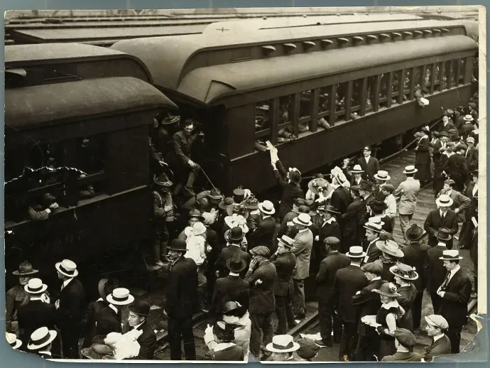 Framed Print : Crowd Seeing Off Soldiers on Train Framed Print : Crowd Seeing Off Soldiers on Train
