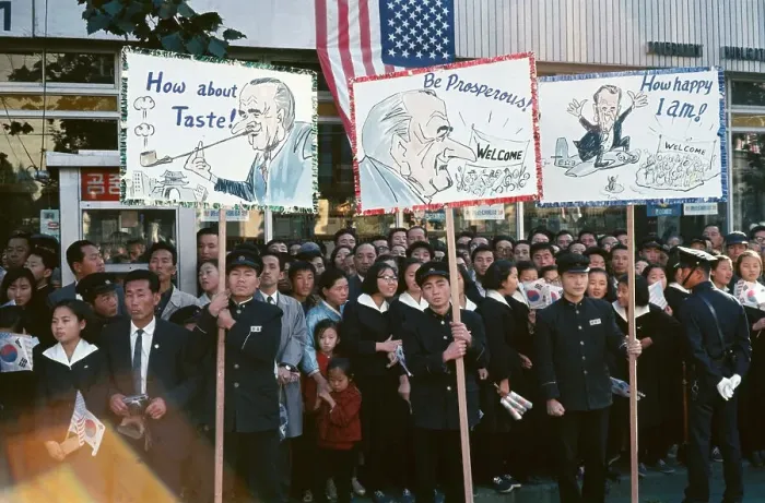 Framed Print : Crowd on Street in Korea With Signs Framed Print : Crowd on Street in Korea With Signs
