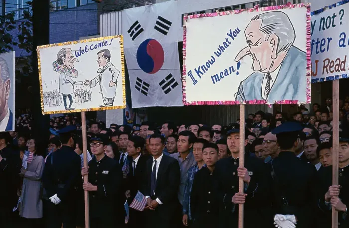Framed Print : Crowd on Street in Korea With Signs Framed Print : Crowd on Street in Korea With Signs