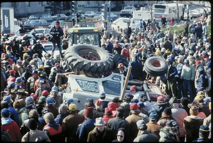 Framed Print : Crowd Surrounding Overturned Tractor Framed Print : Crowd Surrounding Overturned Tractor