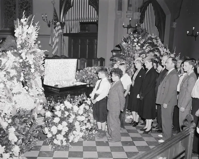 Framed Print : Crowd Viewing the Body of Lou Gehrig in Church Framed Print : Crowd Viewing the Body of Lou Gehrig in Church