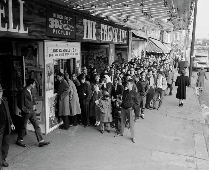 Framed Print : Crowd Waiting to See Jane Russell Movie Framed Print : Crowd Waiting to See Jane Russell Movie