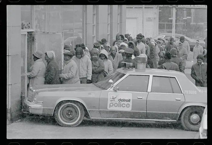 Framed Print : Crowd Waiting Behind a Police Car