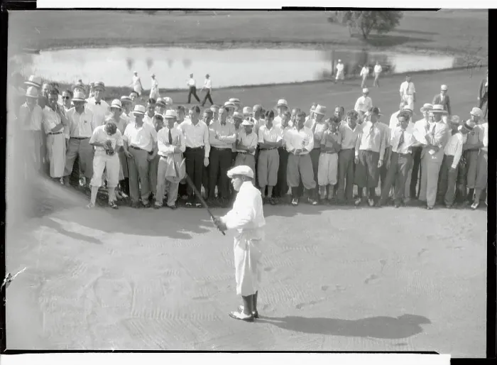Framed Print : Crowd Watching Bobby Jones Hitting from Trap Framed Print : Crowd Watching Bobby Jones Hitting from Trap