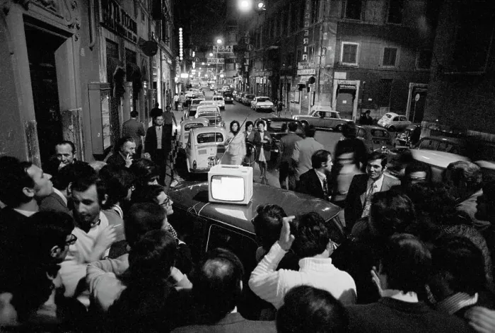 Framed Print : Crowd Watching Election Results on TV Framed Print : Crowd Watching Election Results on TV