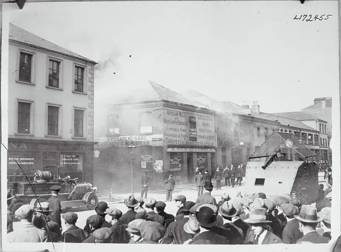 Framed Print : Crowd Watching Fire Brigade Extinguishing a Blaze Framed Print : Crowd Watching Fire Brigade Extinguishing a Blaze
