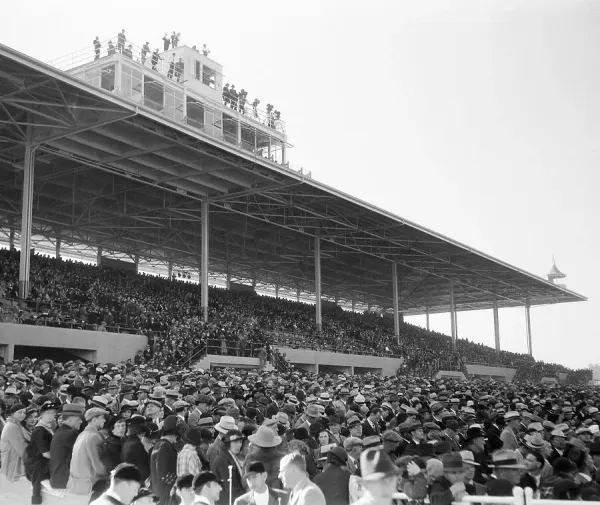 Crowd Watching Horse Race Print, Santa Anita Park Art