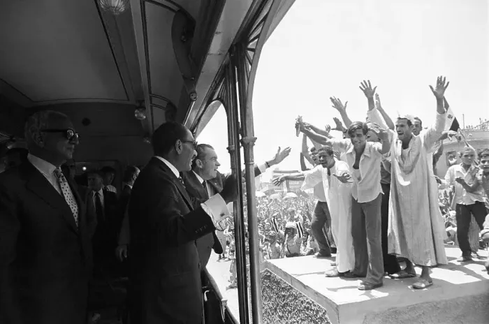 Framed Print : Crowd Waving At Nixon & Anwar Sadat Framed Print : Crowd Waving At Nixon & Anwar Sadat
